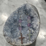 Amethyst + Clear Quartz, Cross Earrings