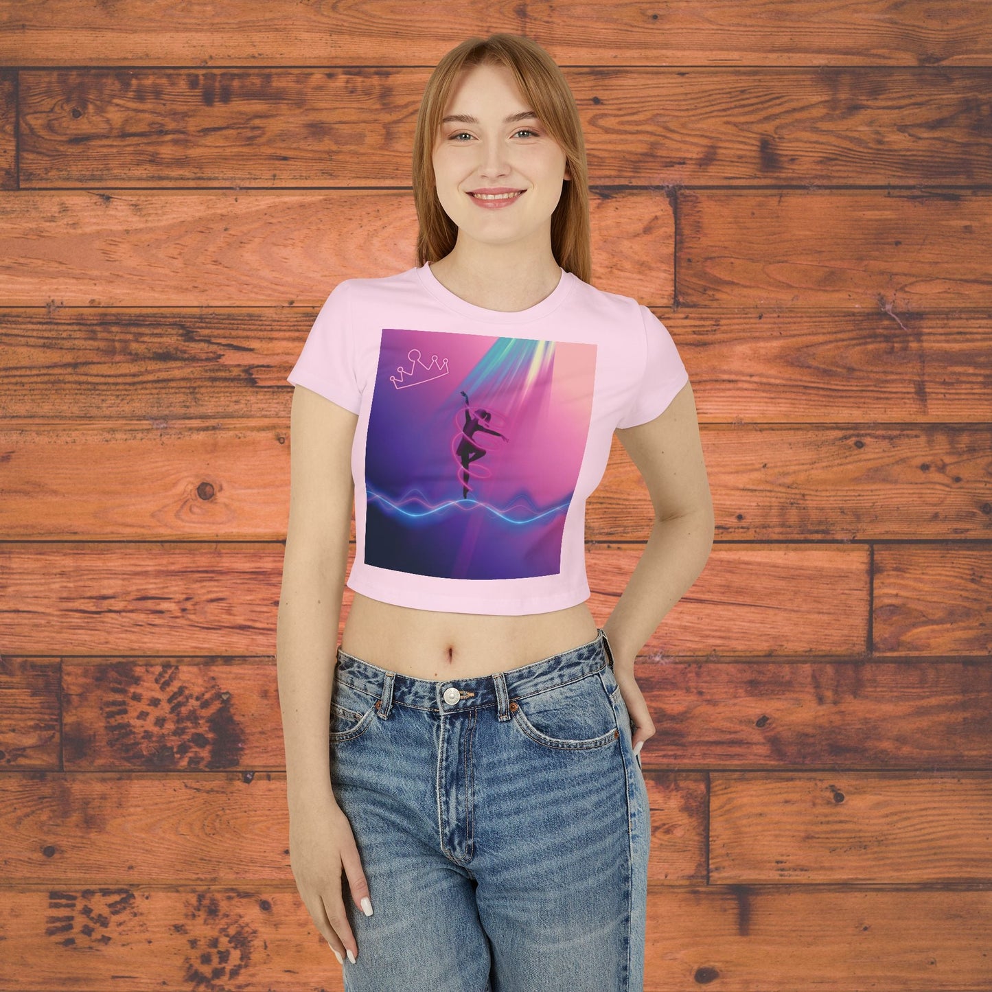 Neon Aerialist Dancer Crop Tee | Pink Purple Vaporwave Printify