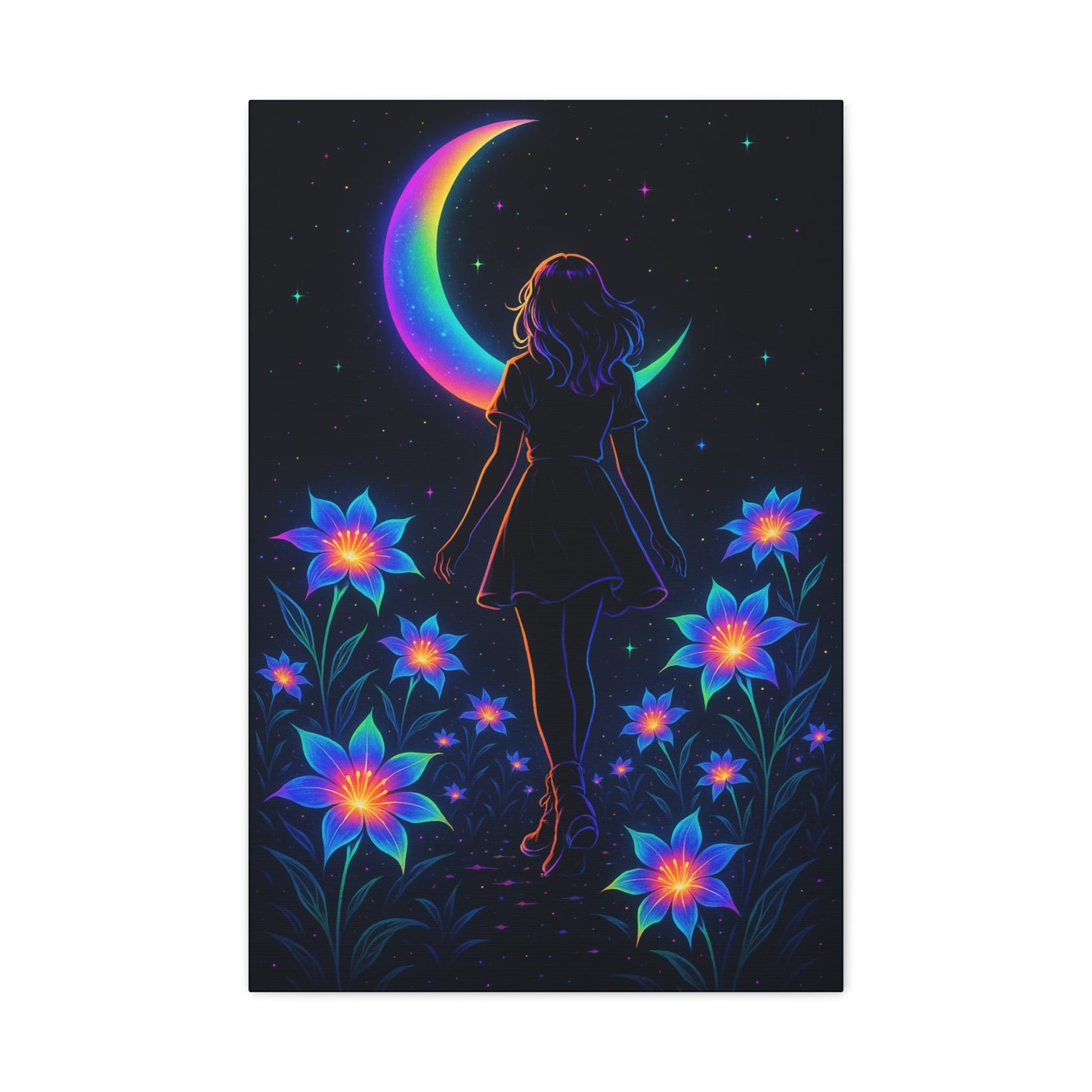 Neon Moon Girl Canvas Printify
