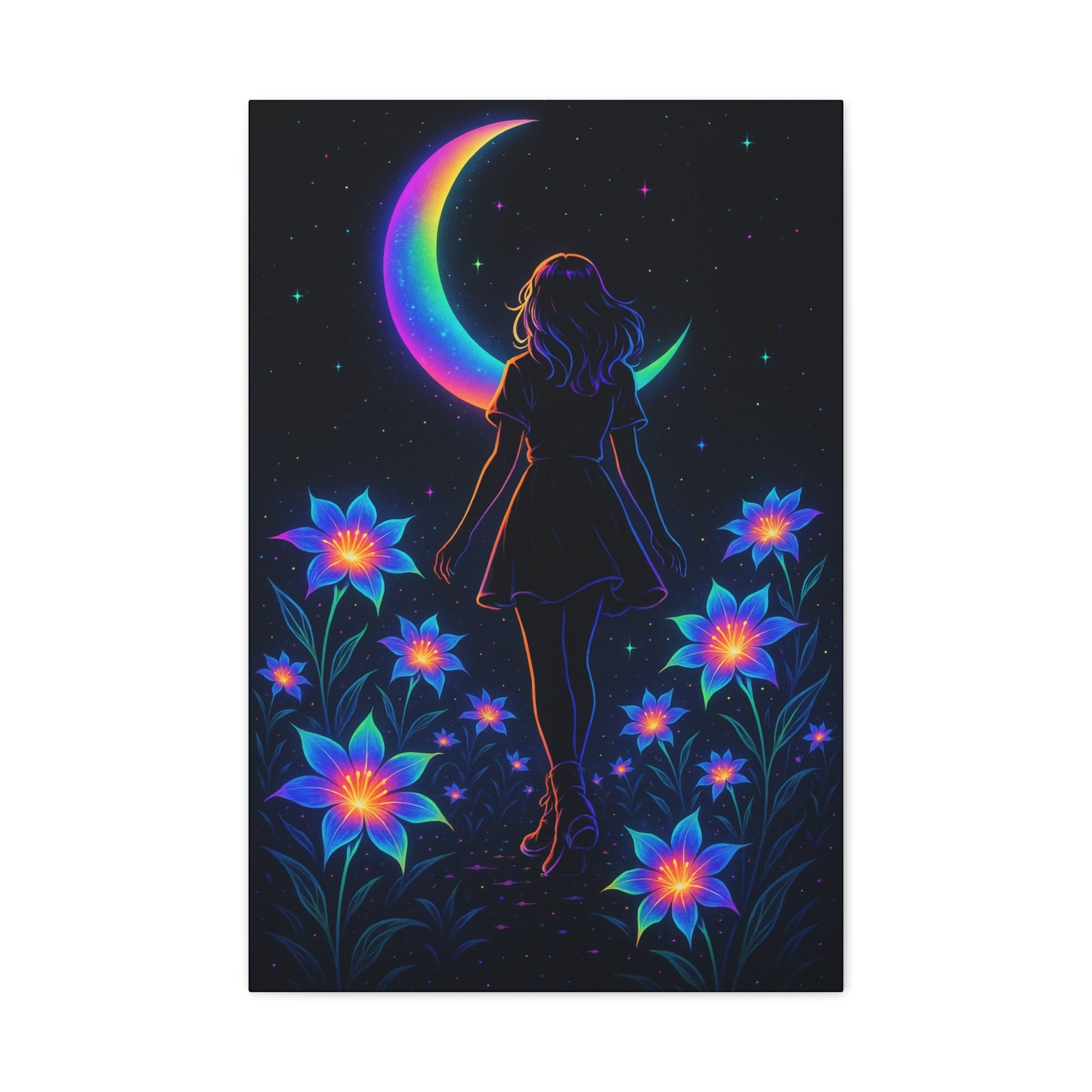 Neon Moon Girl Canvas Printify