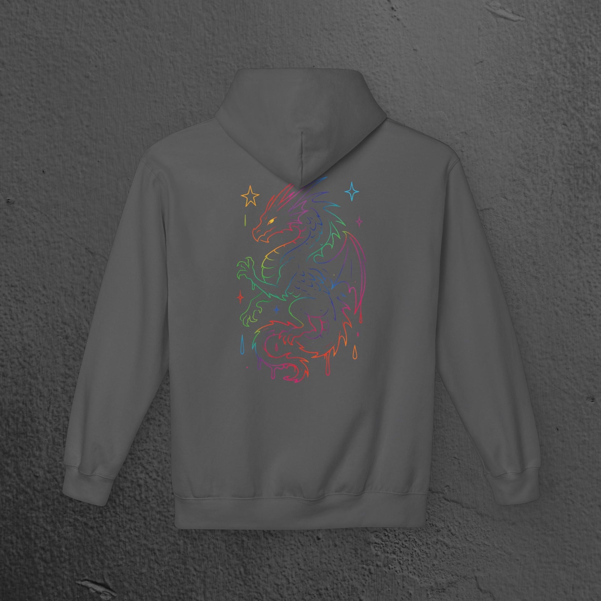 Neon Line Art, Rainbow Dragon Hoodie Printify