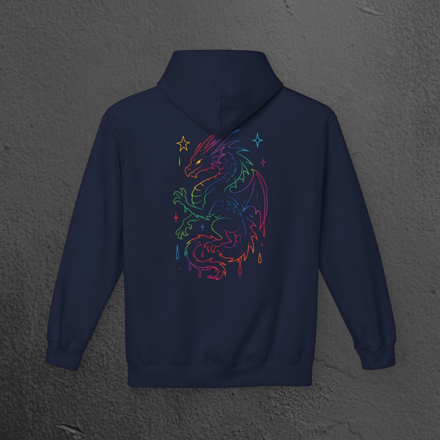 Neon Line Art, Rainbow Dragon Hoodie Printify