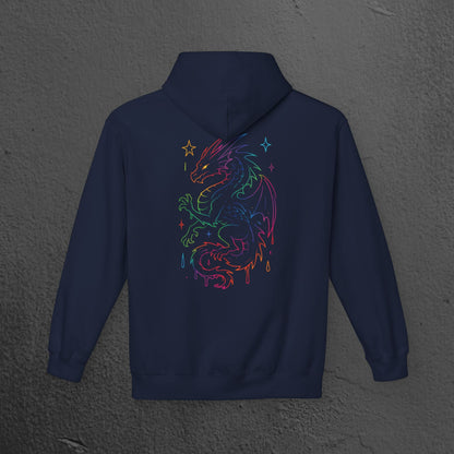 Neon Line Art, Rainbow Dragon Hoodie Printify