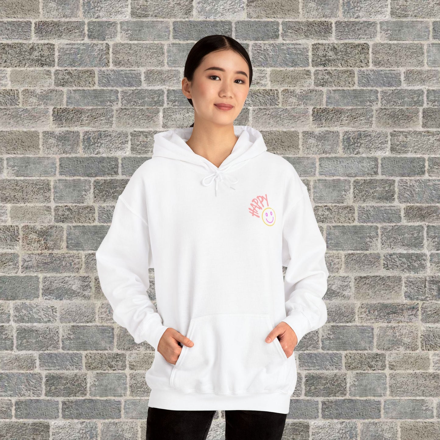 Neon Smiley Face Collage Hoodie Printify