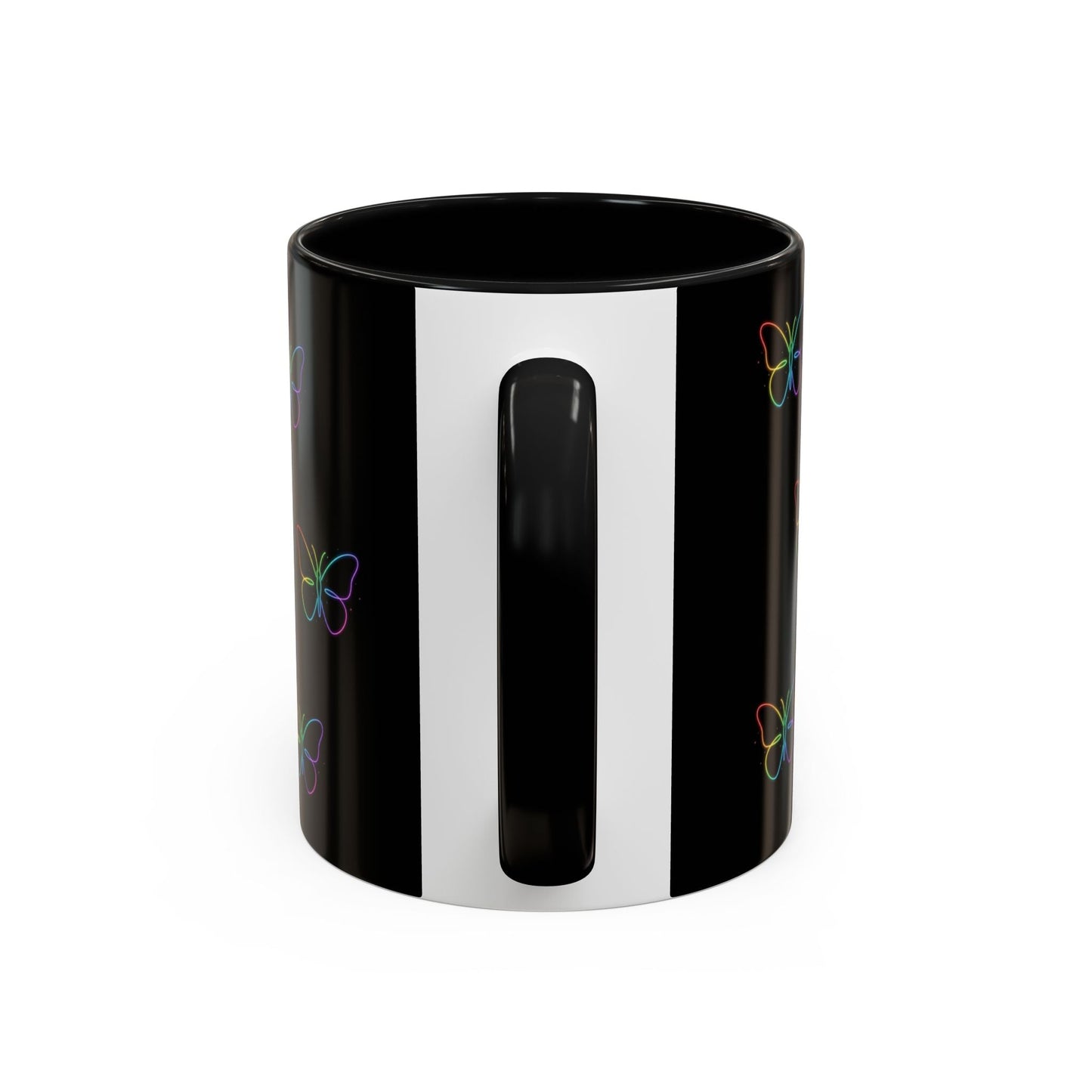 Rainbow Neon Butterfly Mug | Black Accent Coffee Mug Printify