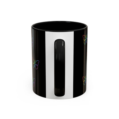 Rainbow Neon Butterfly Mug | Black Accent Coffee Mug Printify