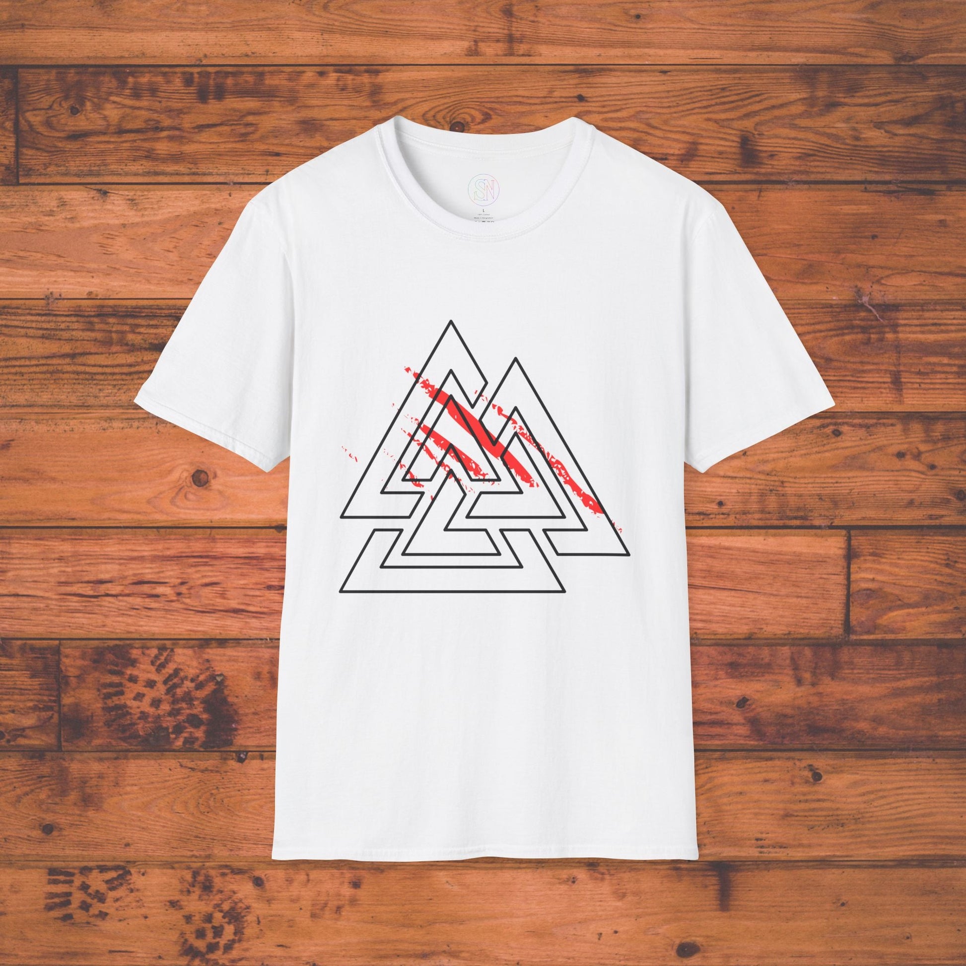 Valknut Rune T-Shirt, Distressed Norse Symbol Tee Printify