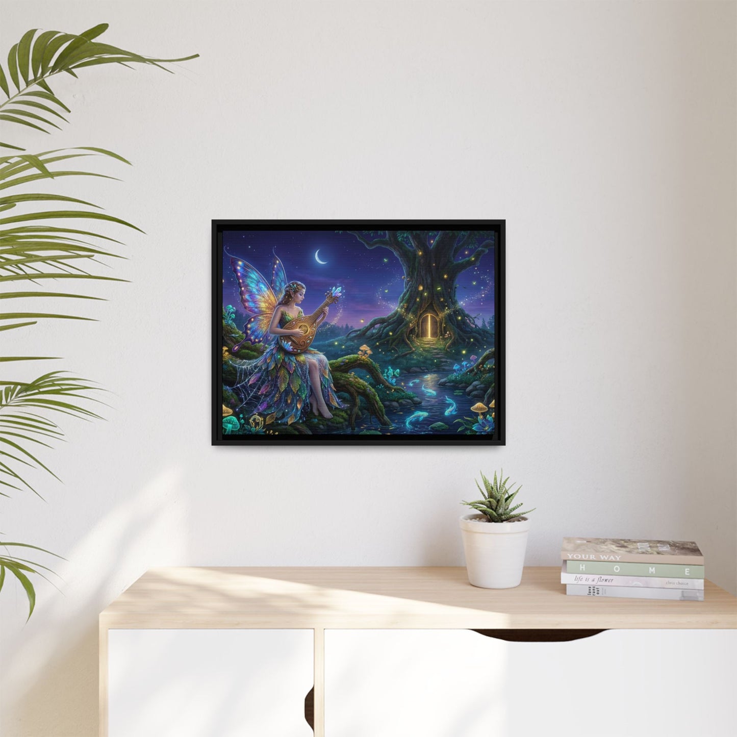 Fairy Musician Painting, Matte Canvas Framed Fantasy Wall Art Printify