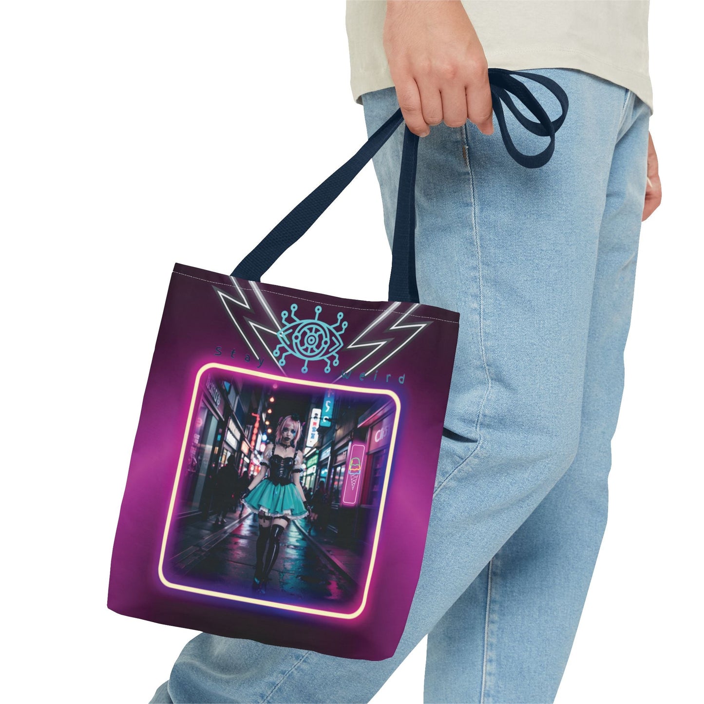 Neon Cyberpunk Girl Tote Bag Printify