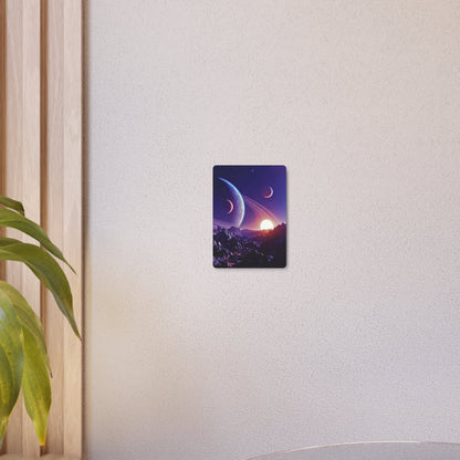 Cosmic Planet Sunset Metal Art Sign | Space Landscape Wall Decor Printify