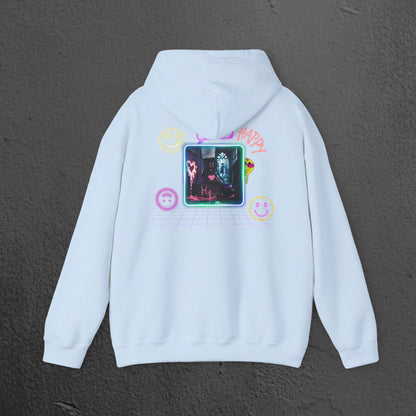 Neon Smiley Face Collage Hoodie Printify