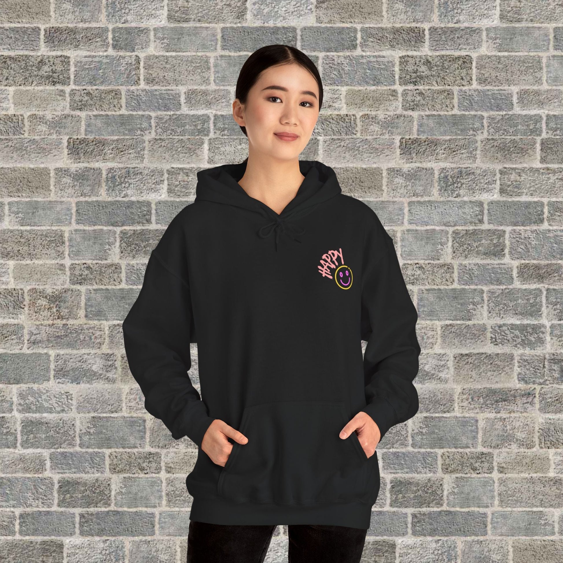 Neon Smiley Face Collage Hoodie Printify