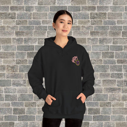 Neon Smiley Face Collage Hoodie Printify