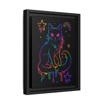 Neon Rainbow Cat Matte Canvas Framed | Dripping Stars Wall Art Printify