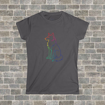 Rainbow Line Art Wolf T-Shirt