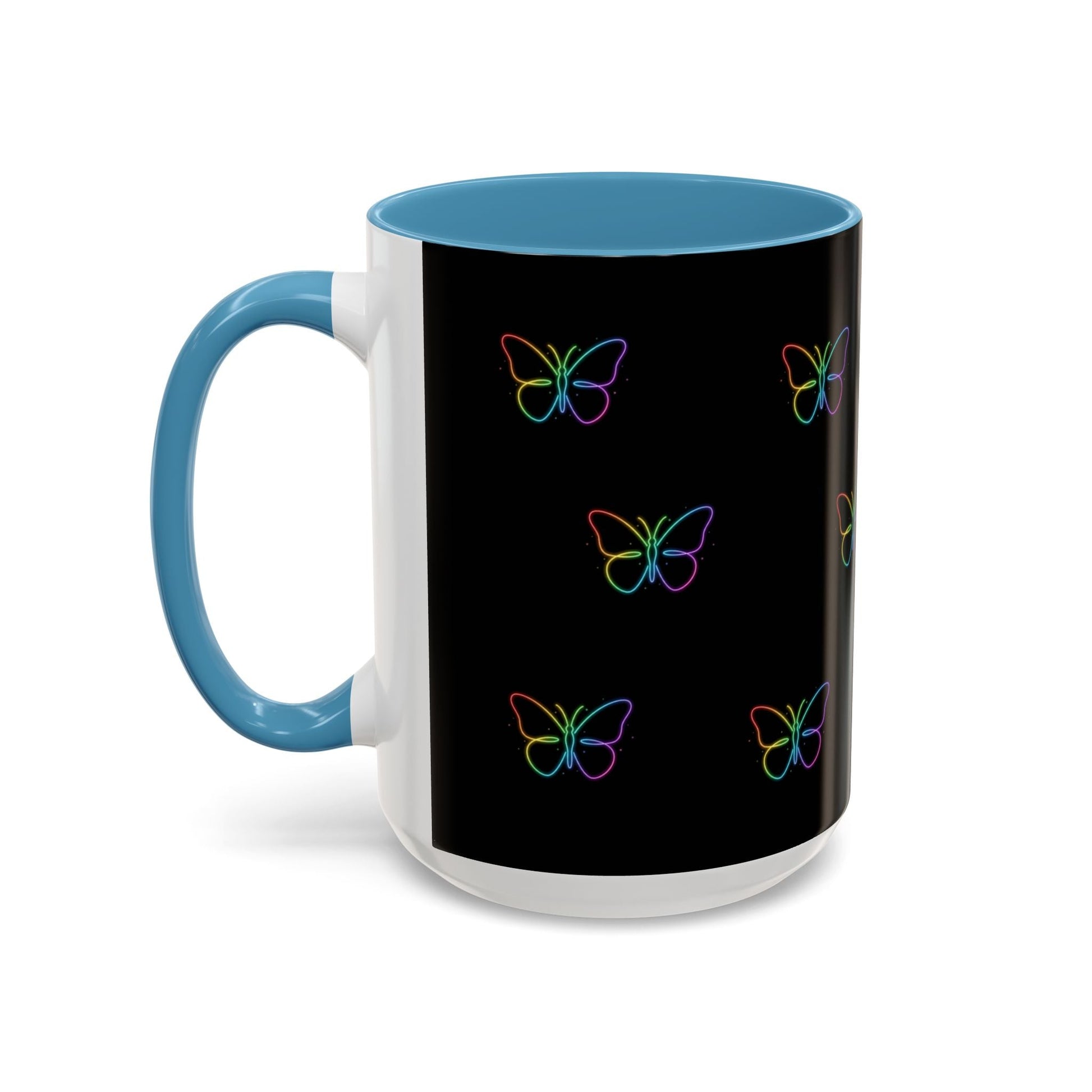Rainbow Neon Butterfly Mug | Black Accent Coffee Mug Printify
