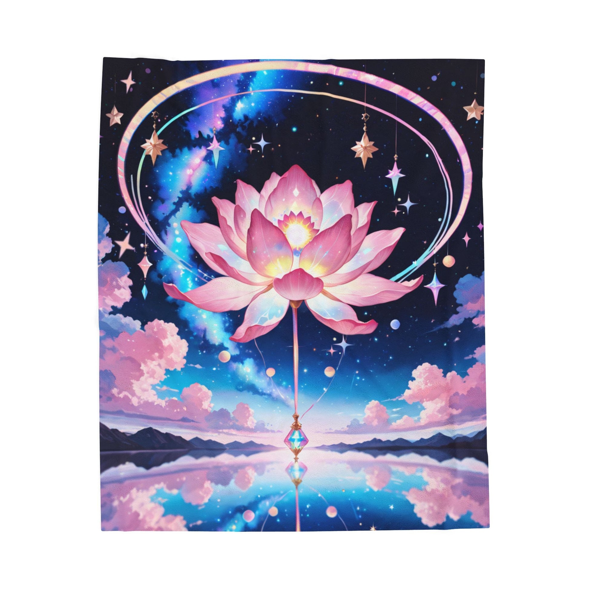 Pink Lotus Galaxy art Velveteen Plush Blanket | Cosmic Floral Throw Printify