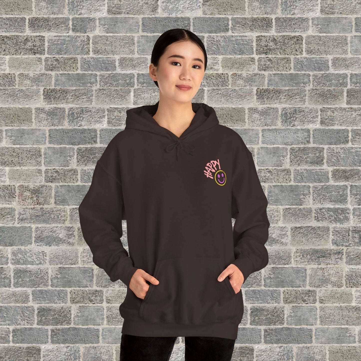 Neon Smiley Face Collage Hoodie Printify