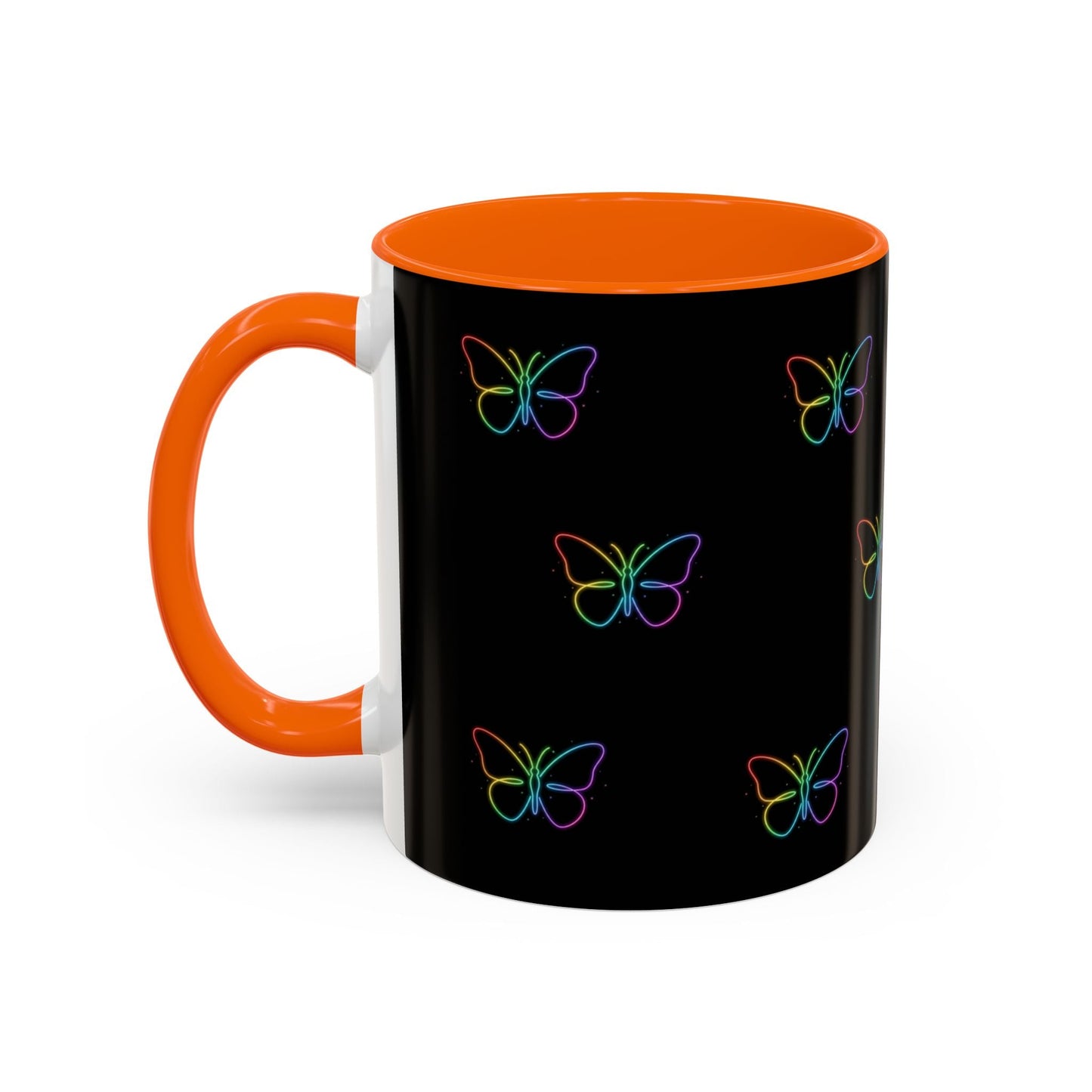 Rainbow Neon Butterfly Mug | Black Accent Coffee Mug Printify