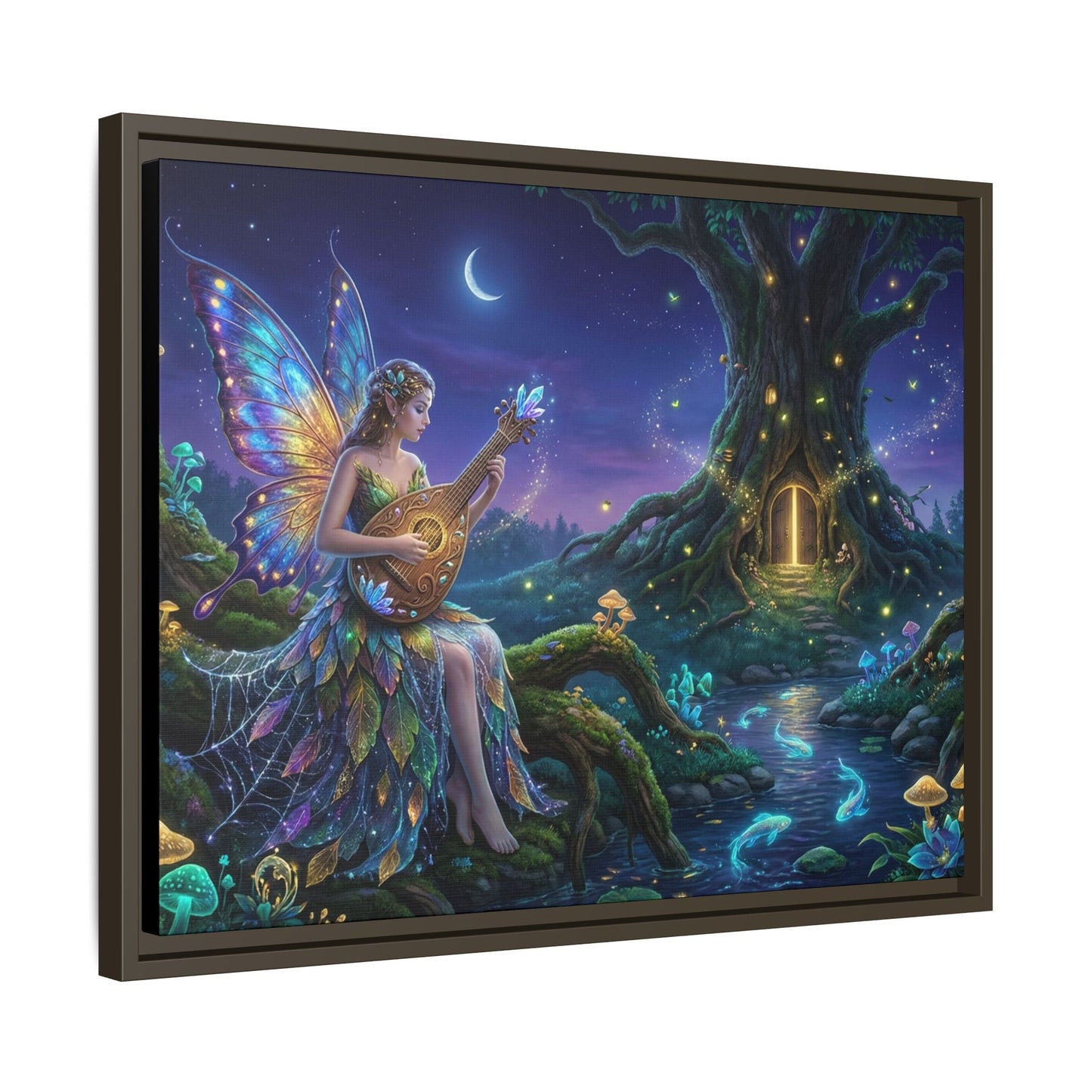 Fairy Musician Painting, Matte Canvas Framed Fantasy Wall Art Printify