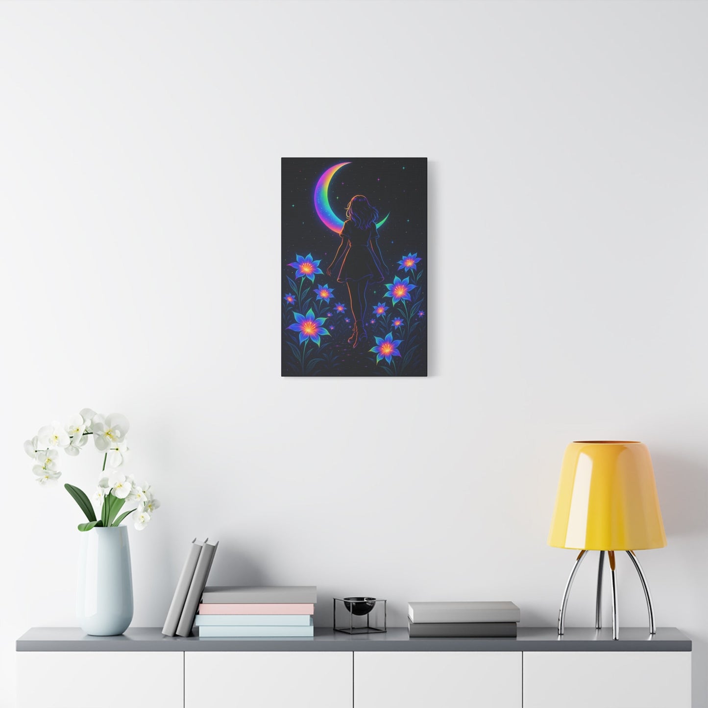 Neon Moon Girl Canvas Printify