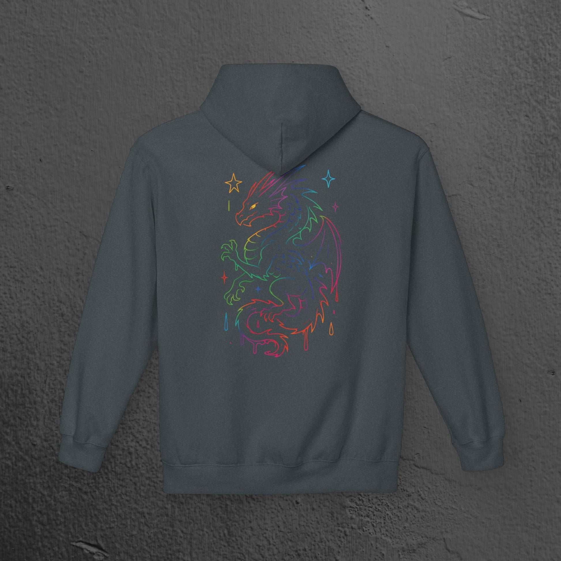 Neon Line Art, Rainbow Dragon Hoodie Printify