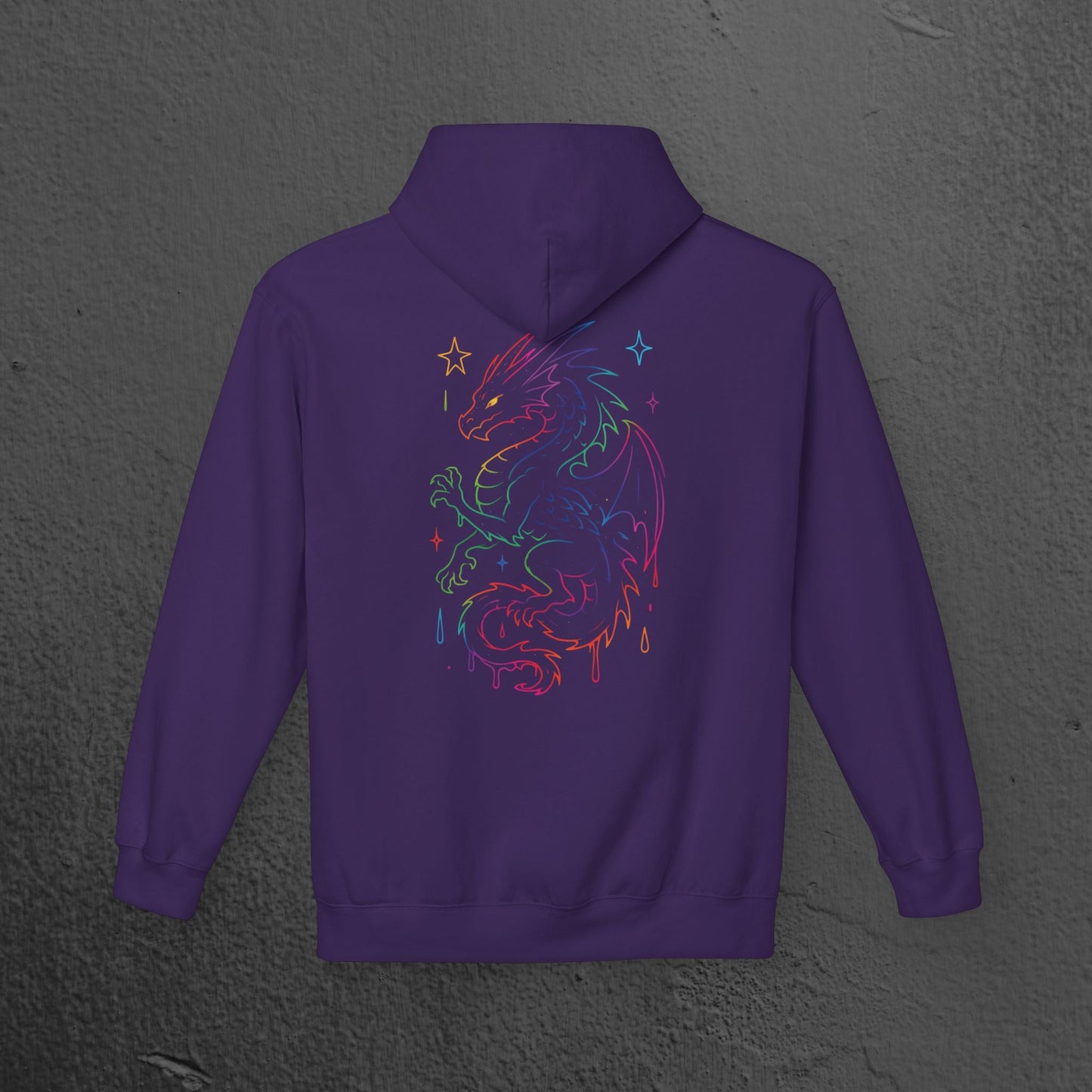 Neon Line Art, Rainbow Dragon Hoodie Printify