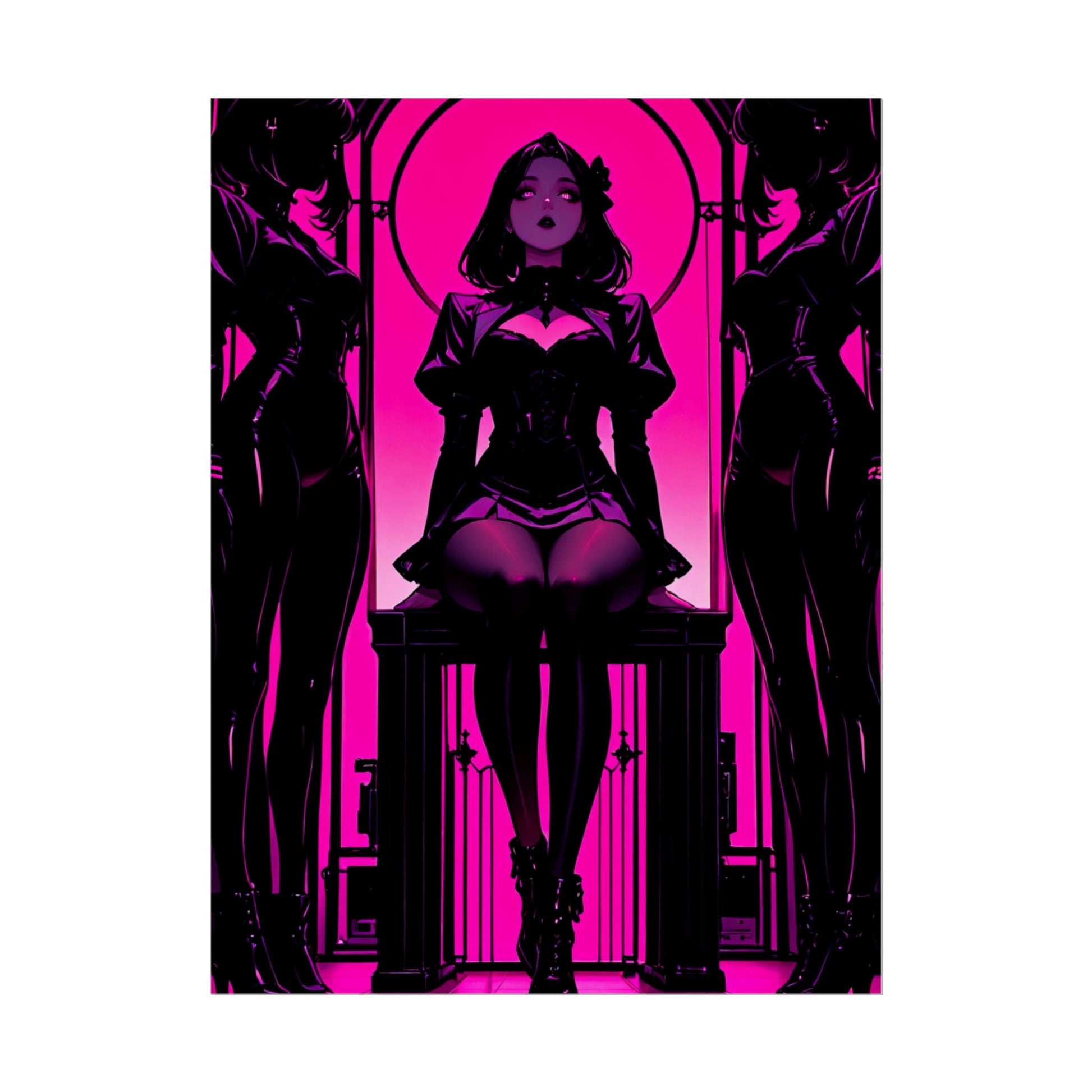 Neon Noir Femme Fatale Poster — Pink Gothic Art Print (Rolled Poster) Printify