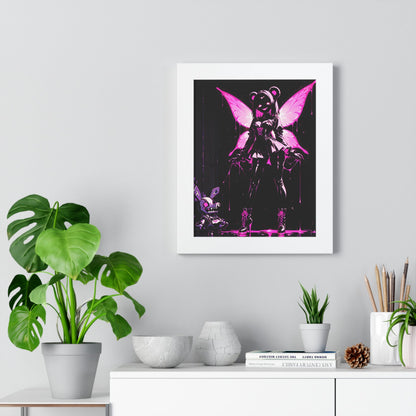Framed Poster, Neon Pink Fairy Girl Art Print, Dark Vaporwave Wall Decor Printify