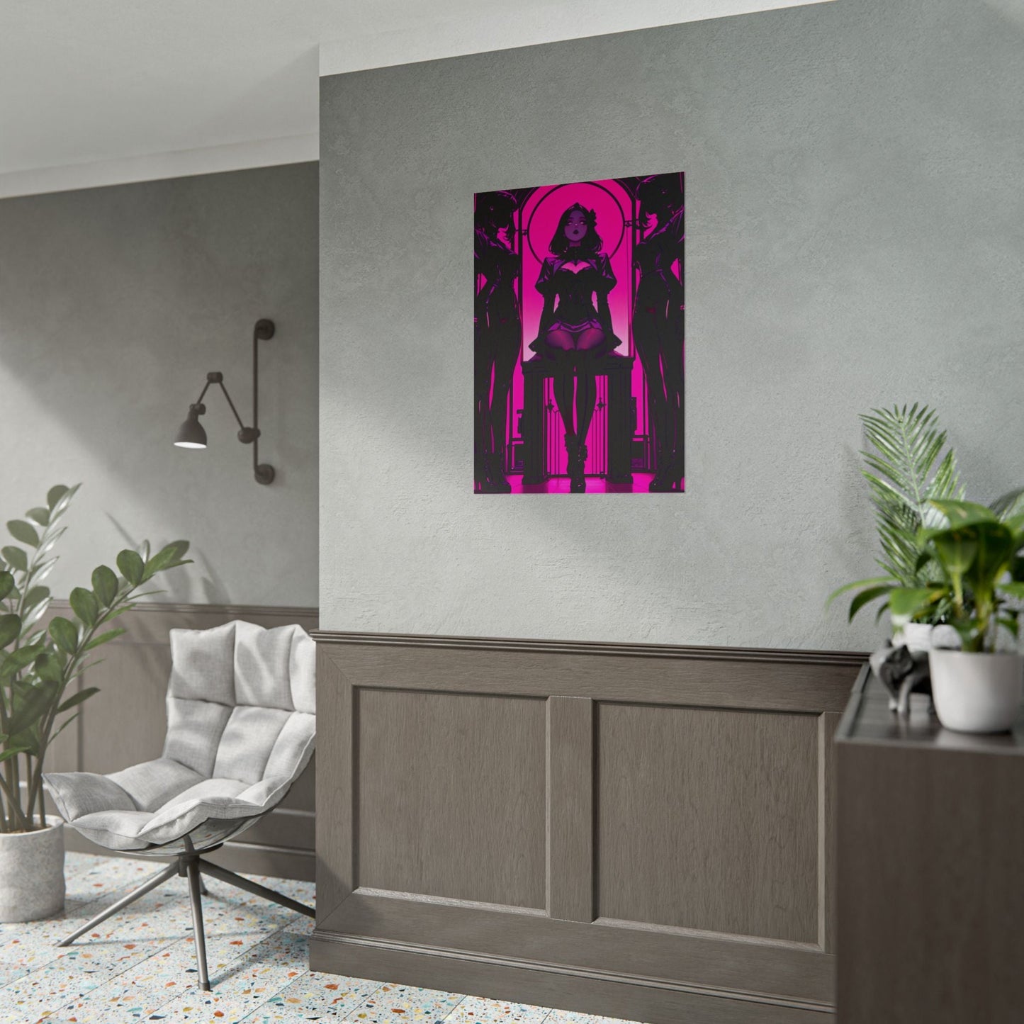 Neon Noir Femme Fatale Poster — Pink Gothic Art Print (Rolled Poster) Printify