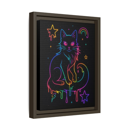 Neon Rainbow Cat Matte Canvas Framed | Dripping Stars Wall Art Printify