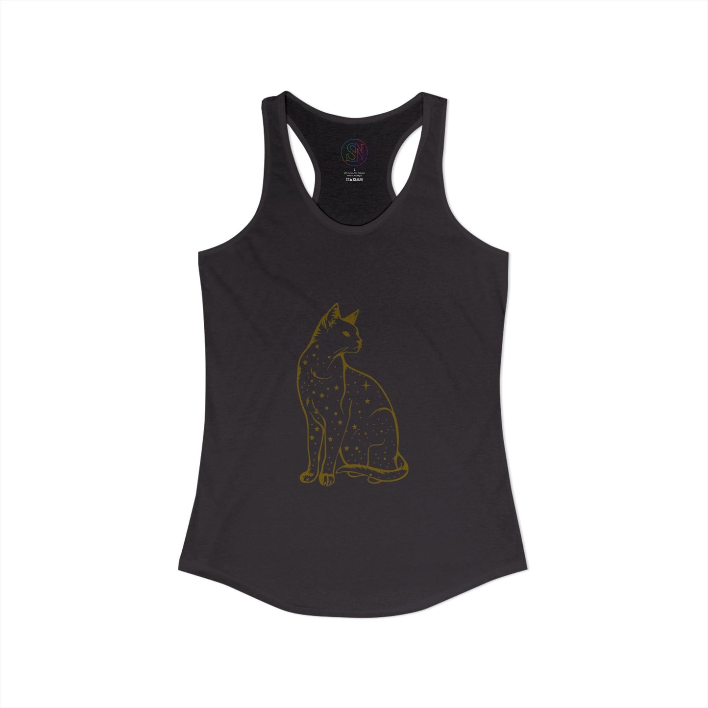 Women's Ideal Racerback Tank with Mystical Cat Illustration Printify
