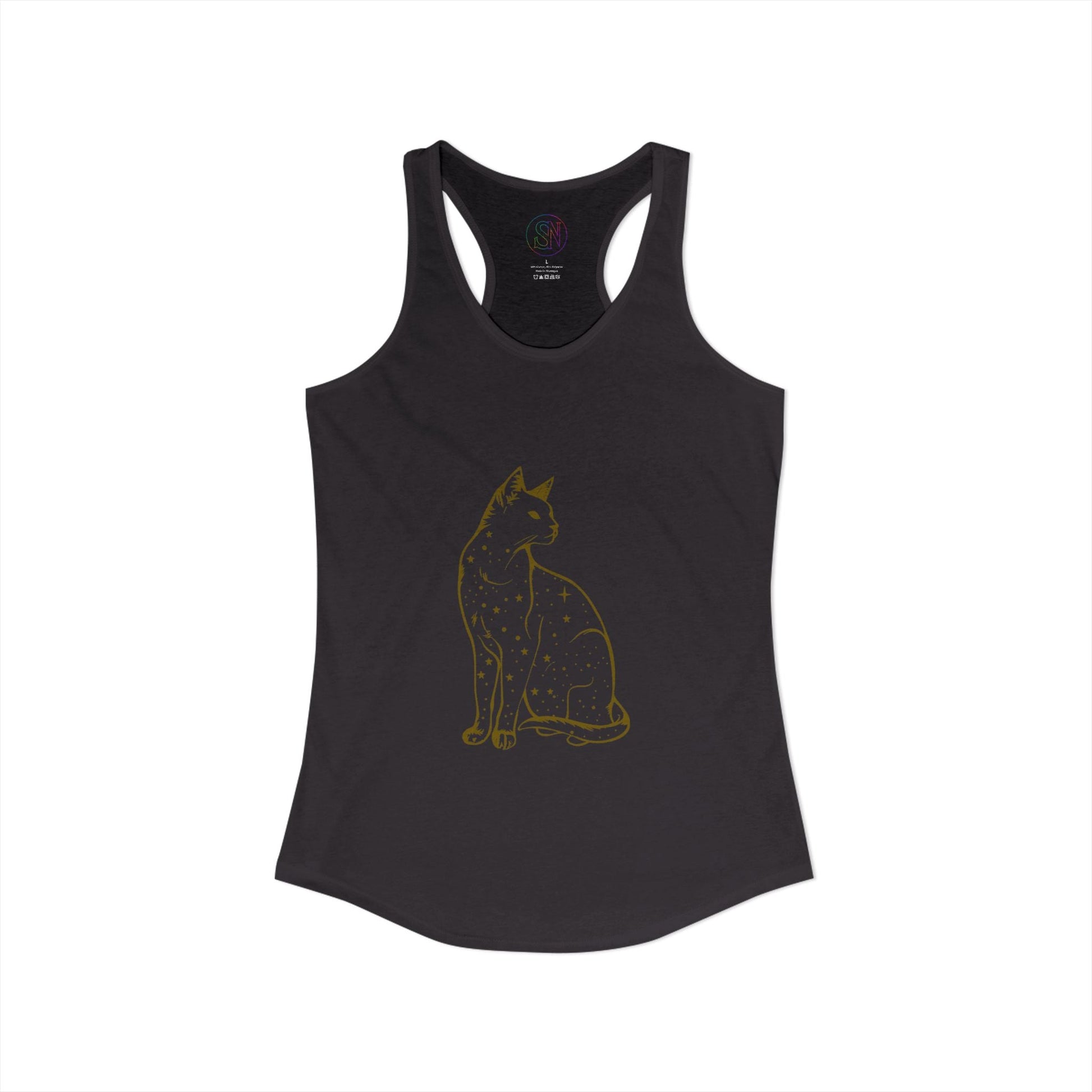 Women's Ideal Racerback Tank with Mystical Cat Illustration Printify