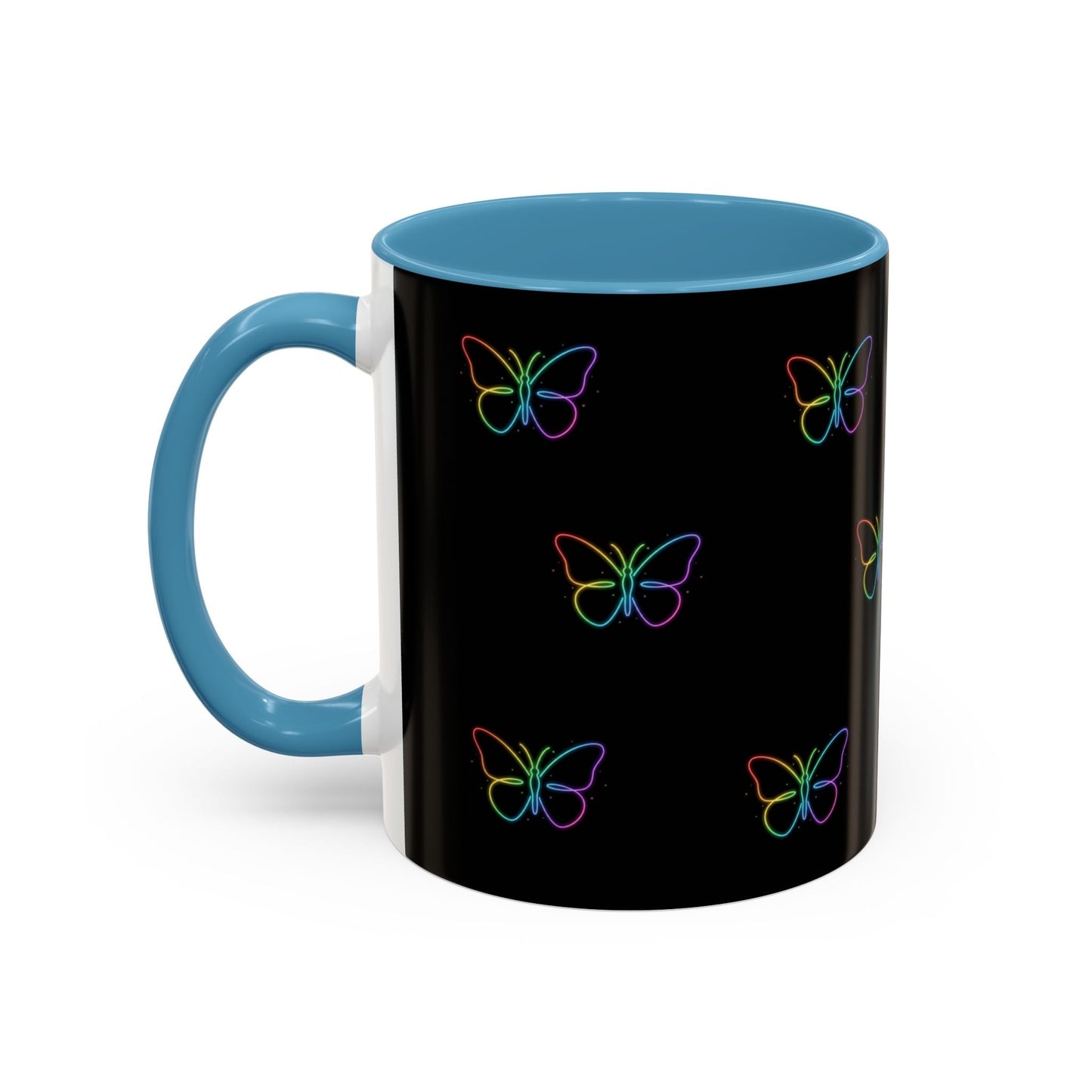 Rainbow Neon Butterfly Mug | Black Accent Coffee Mug Printify