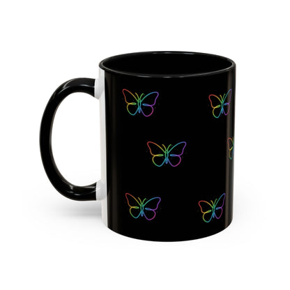 Rainbow Neon Butterfly Mug | Black Accent Coffee Mug Printify