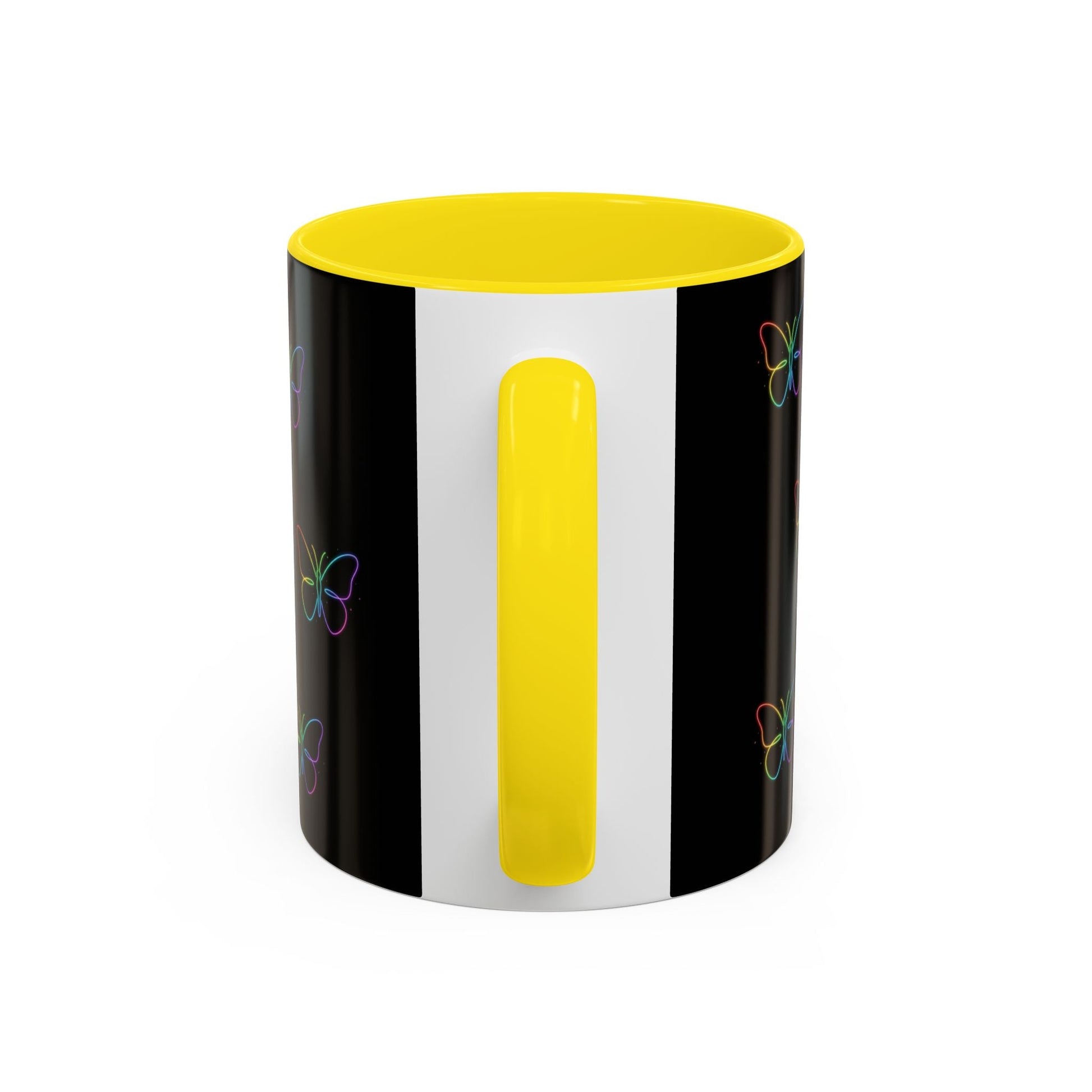 Rainbow Neon Butterfly Mug | Black Accent Coffee Mug Printify