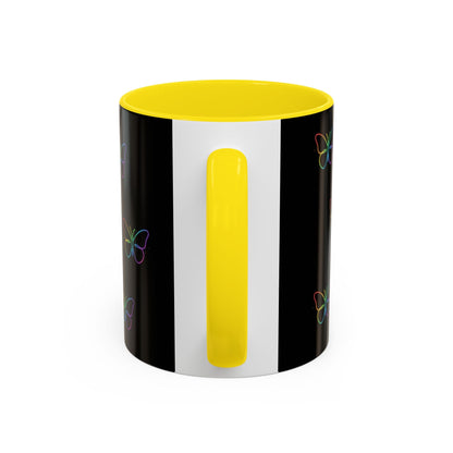 Rainbow Neon Butterfly Mug | Black Accent Coffee Mug Printify