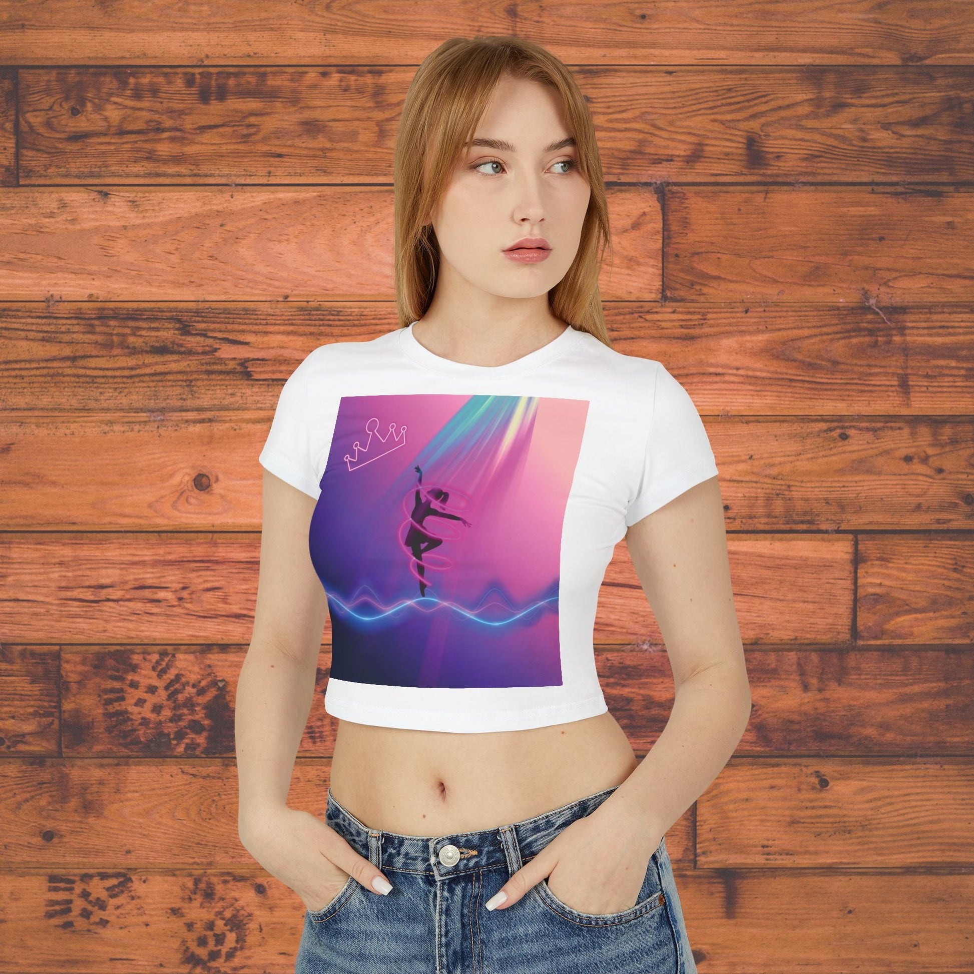 Neon Aerialist Dancer Crop Tee | Pink Purple Vaporwave Printify