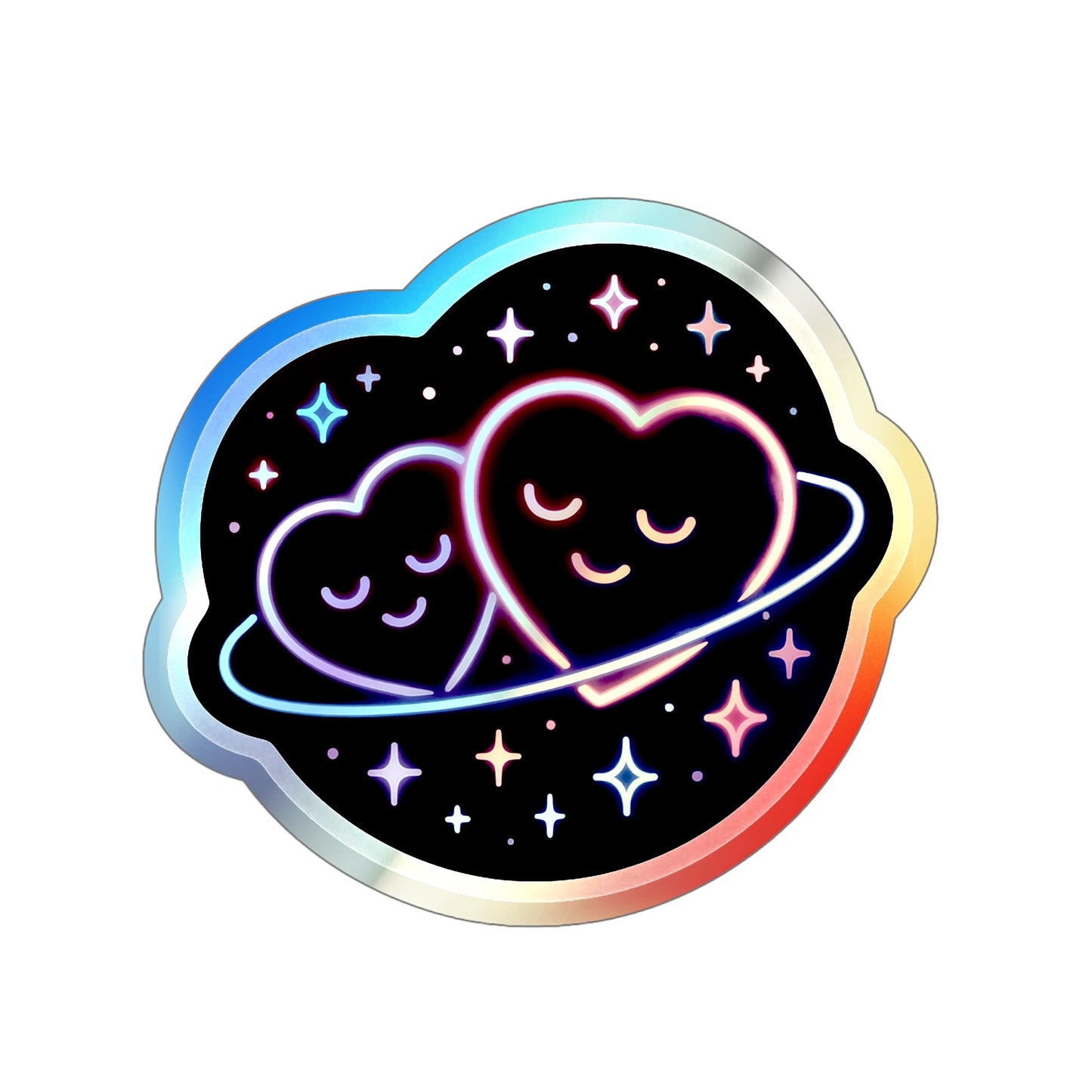 Holographic Heart Planet Die-Cut Sticker, Cute Space Neon Vinyl Sticker Printify