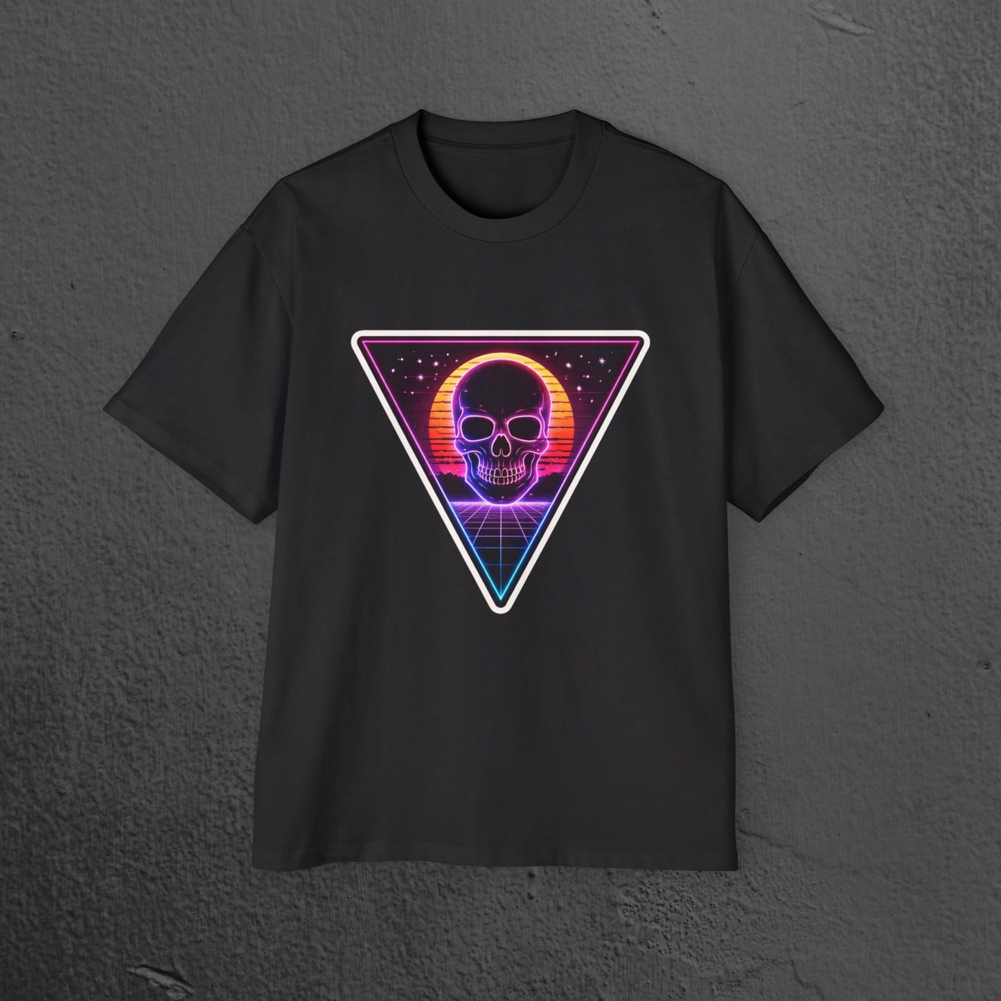 Retro Vaporwave Skull Tee/ Neon Triangle 80s Aesthetic Oversized Shirt Printify
