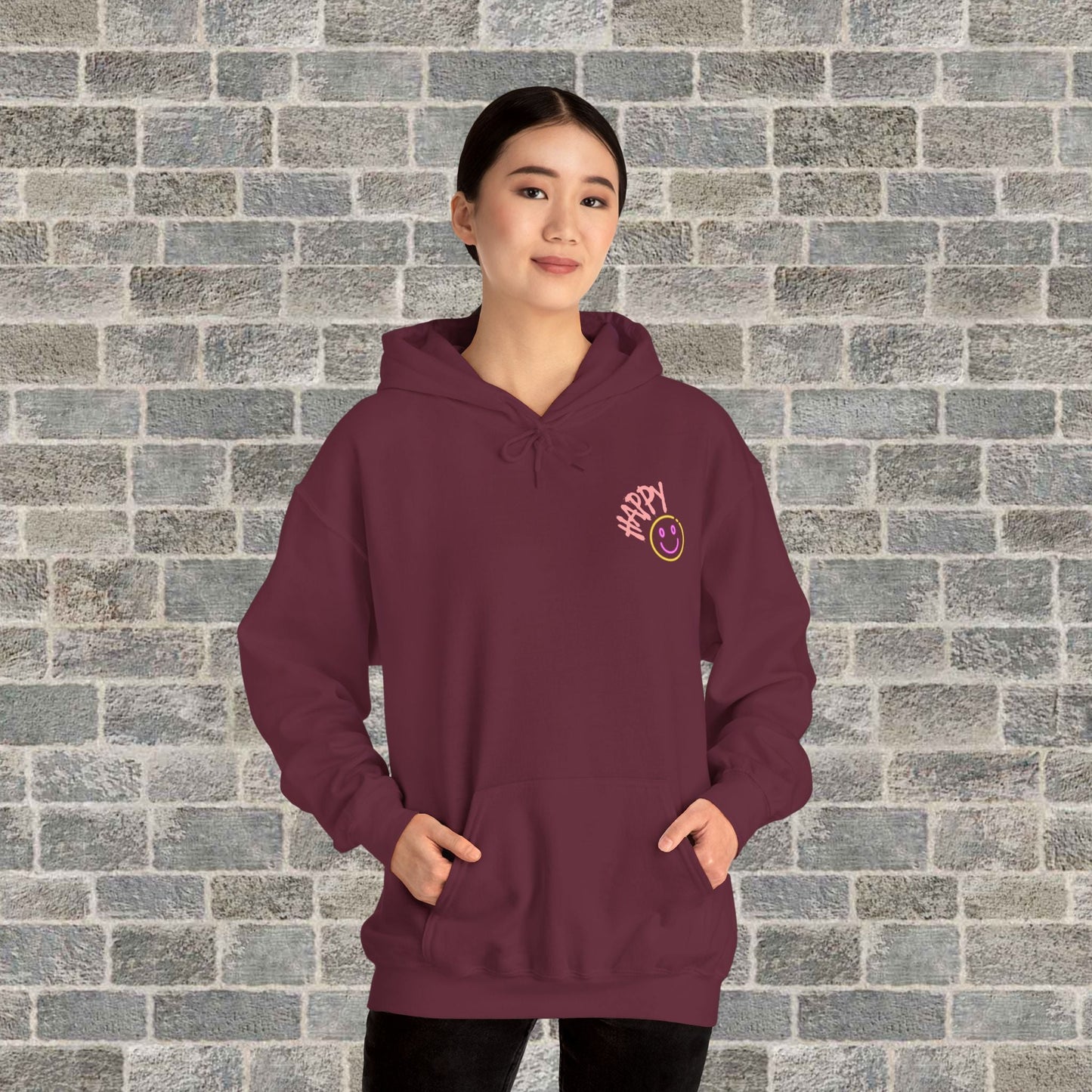 Neon Smiley Face Collage Hoodie Printify