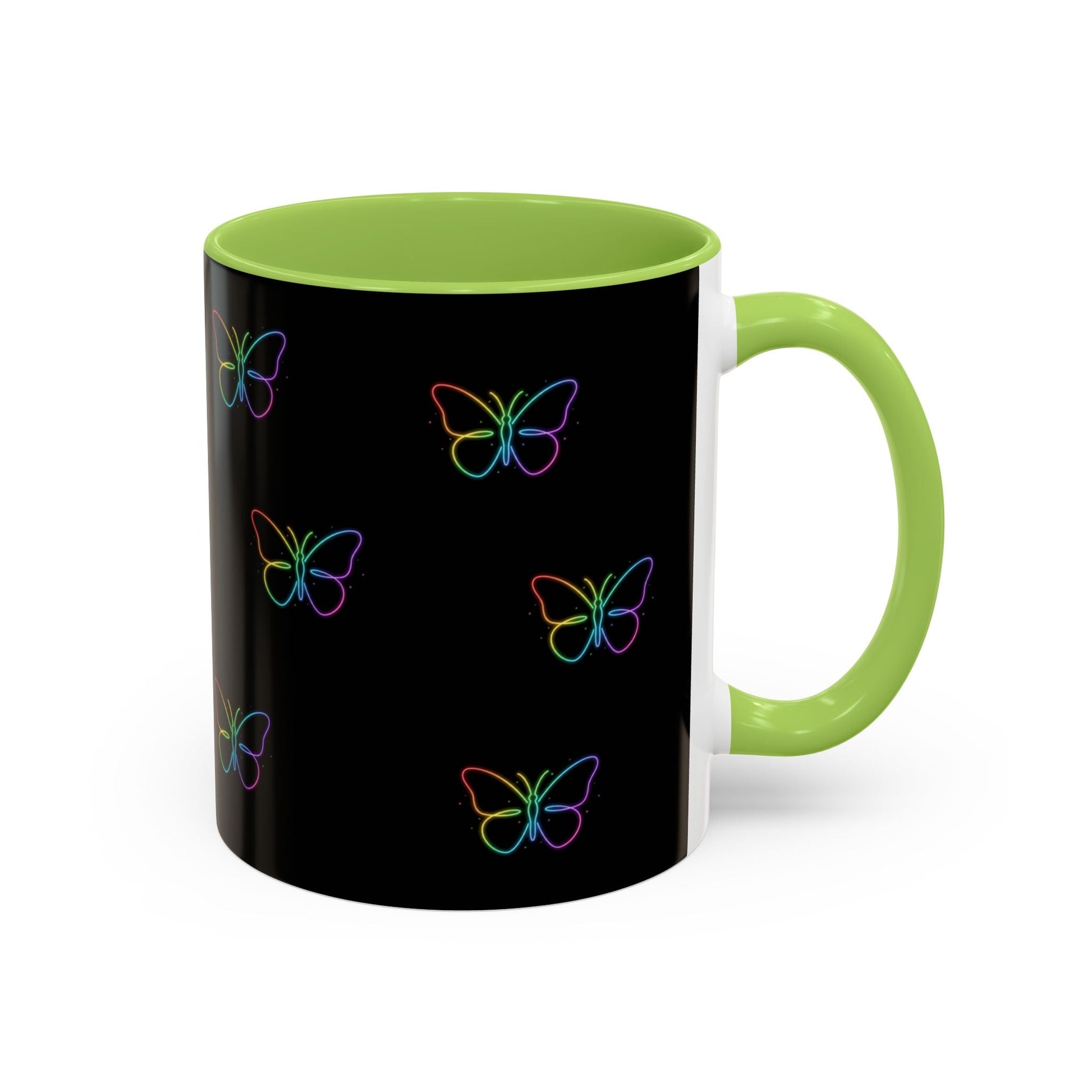 Rainbow Neon Butterfly Mug | Black Accent Coffee Mug Printify