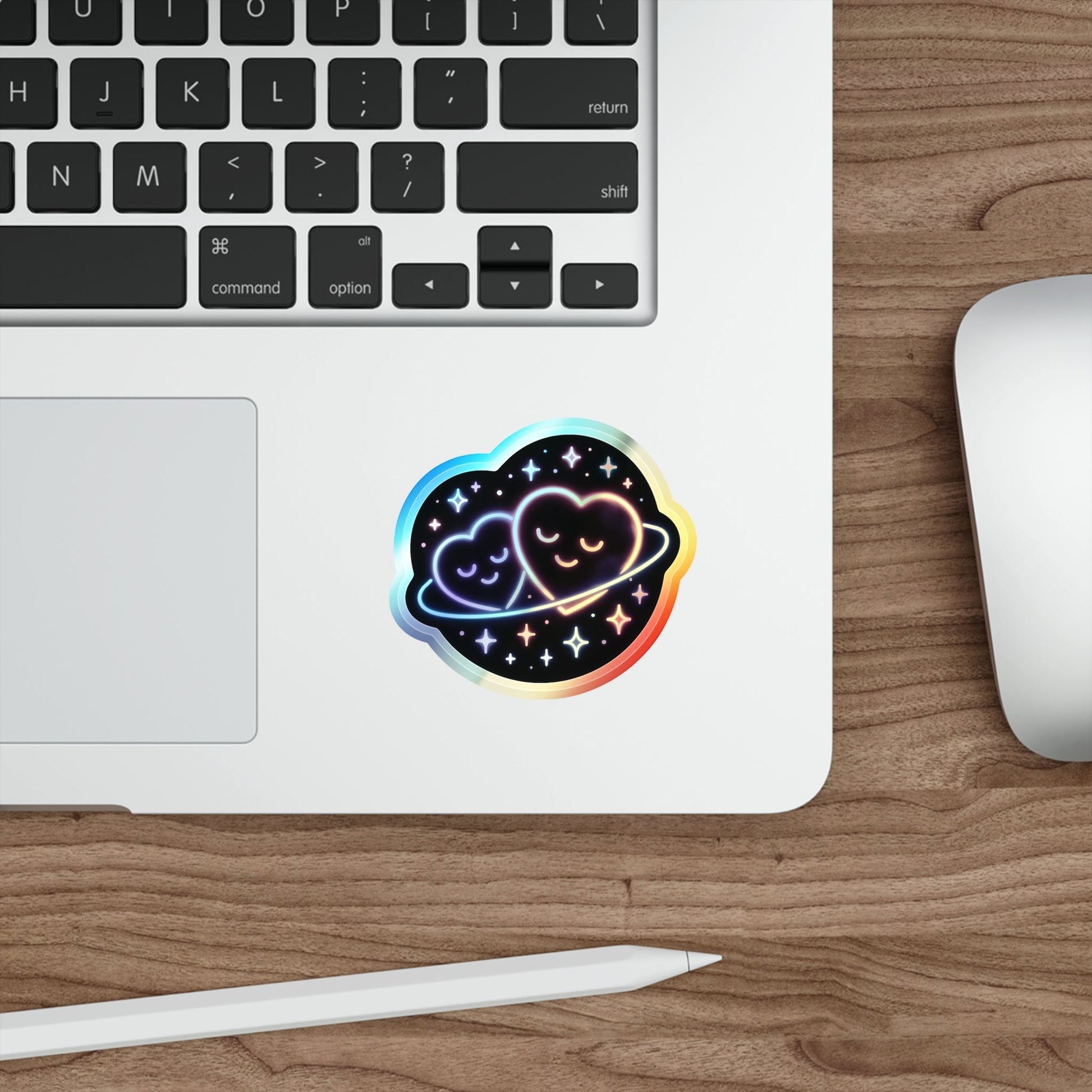 Holographic Heart Planet Die-Cut Sticker, Cute Space Neon Vinyl Sticker Printify