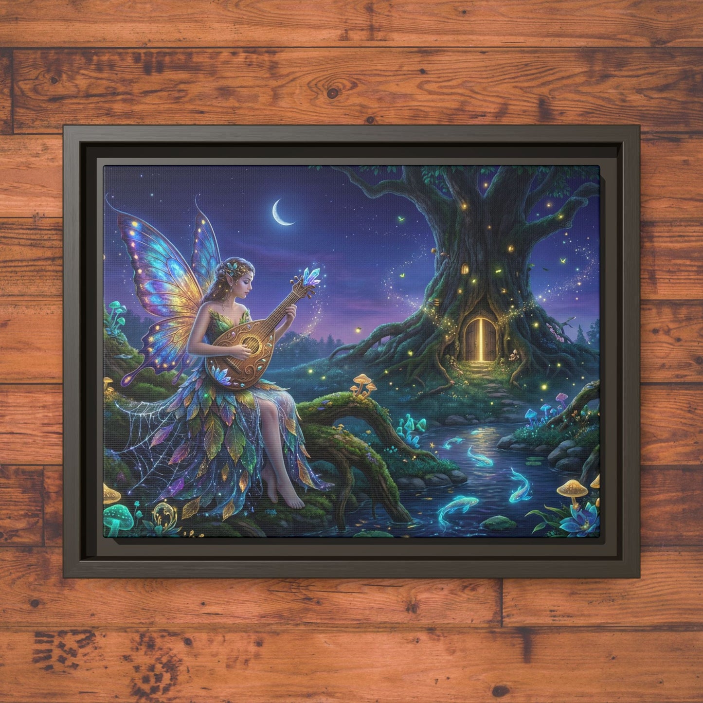 Fairy Musician Painting, Matte Canvas Framed Fantasy Wall Art Printify