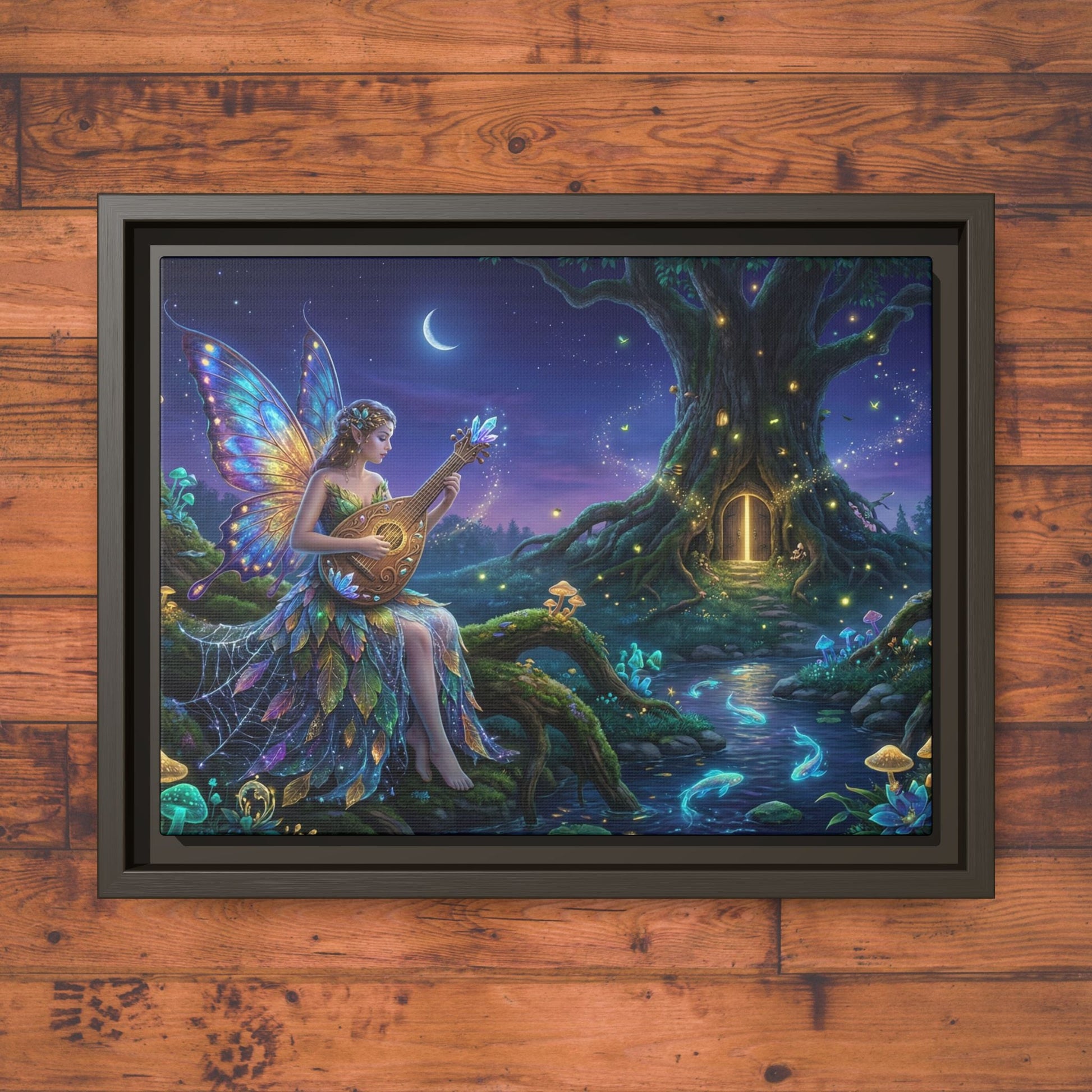 Fairy Musician Painting, Matte Canvas Framed Fantasy Wall Art Printify