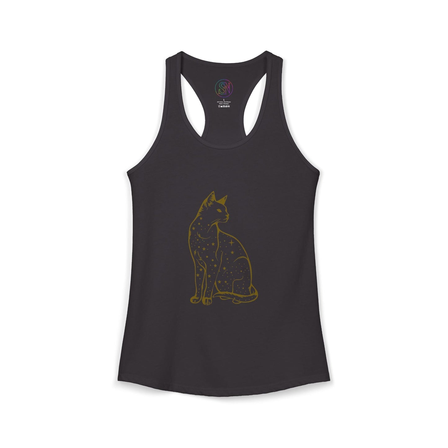 Women's Ideal Racerback Tank with Mystical Cat Illustration Printify