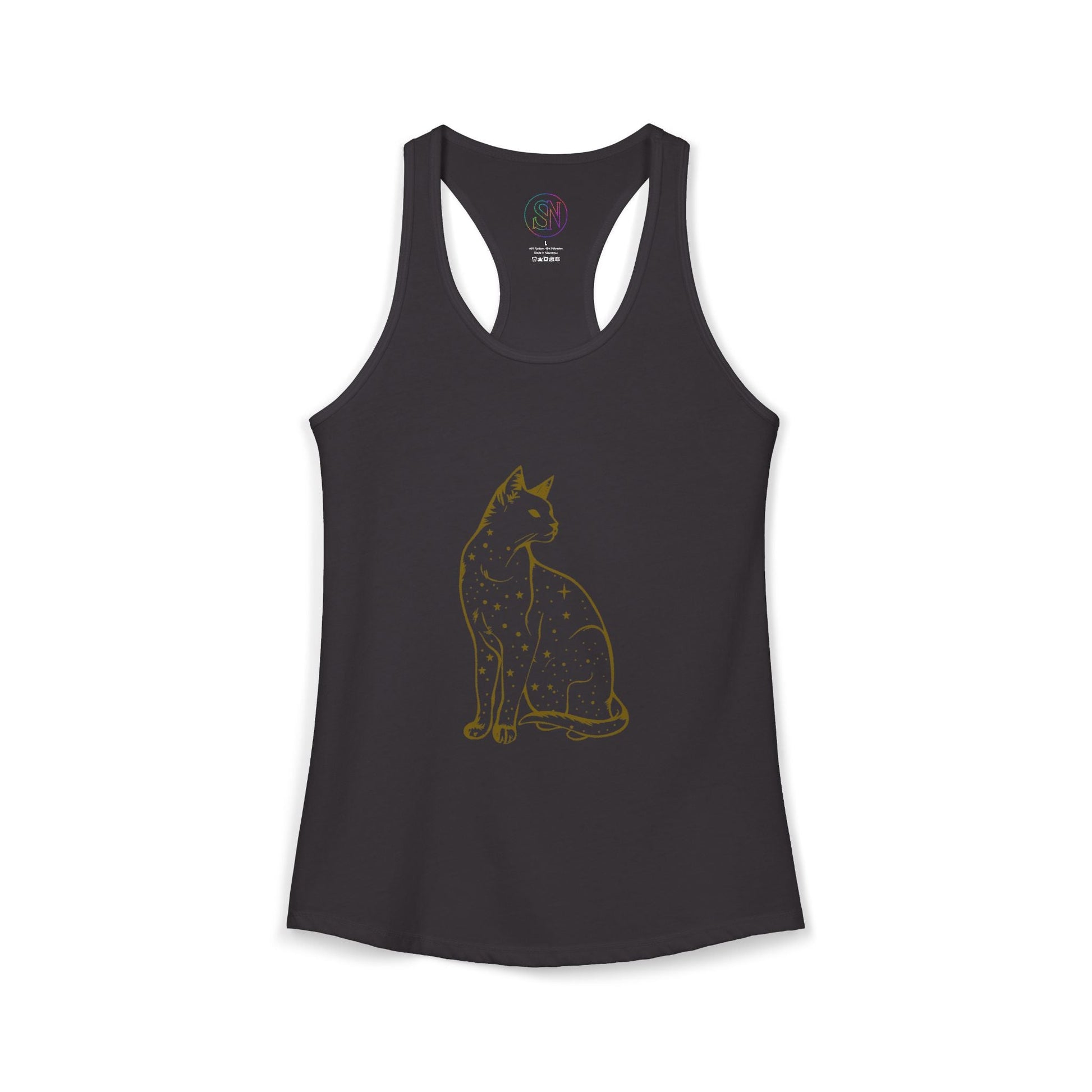 Women's Ideal Racerback Tank with Mystical Cat Illustration Printify