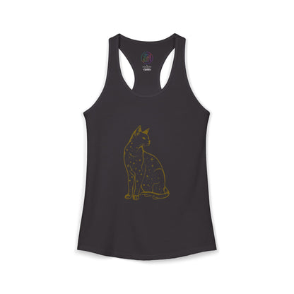 Women's Ideal Racerback Tank with Mystical Cat Illustration Printify