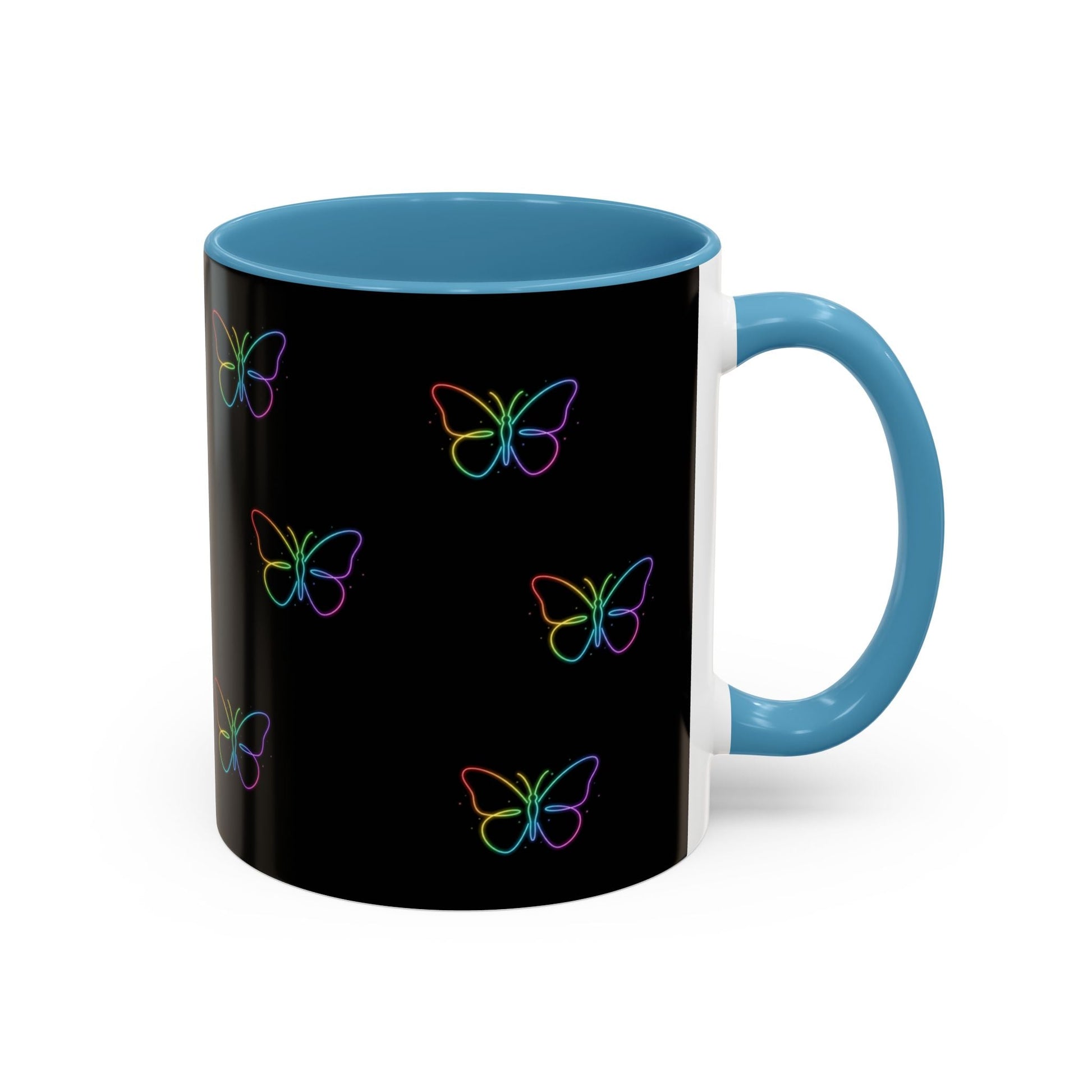 Rainbow Neon Butterfly Mug | Black Accent Coffee Mug Printify