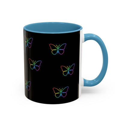 Rainbow Neon Butterfly Mug | Black Accent Coffee Mug Printify